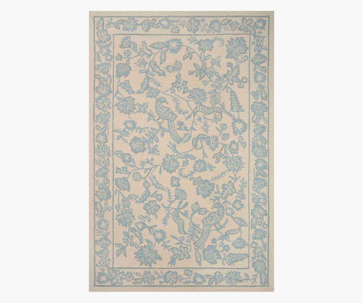 Arboretum Aviary Wool-Hooked Rug - Periwinkle
