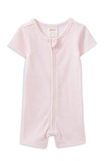 Pink Stripe Rib Zip Romper