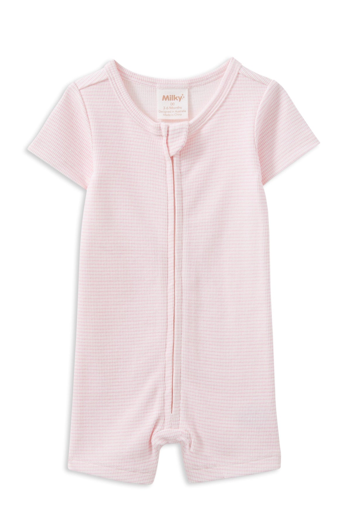 Pink Stripe Rib Zip Romper