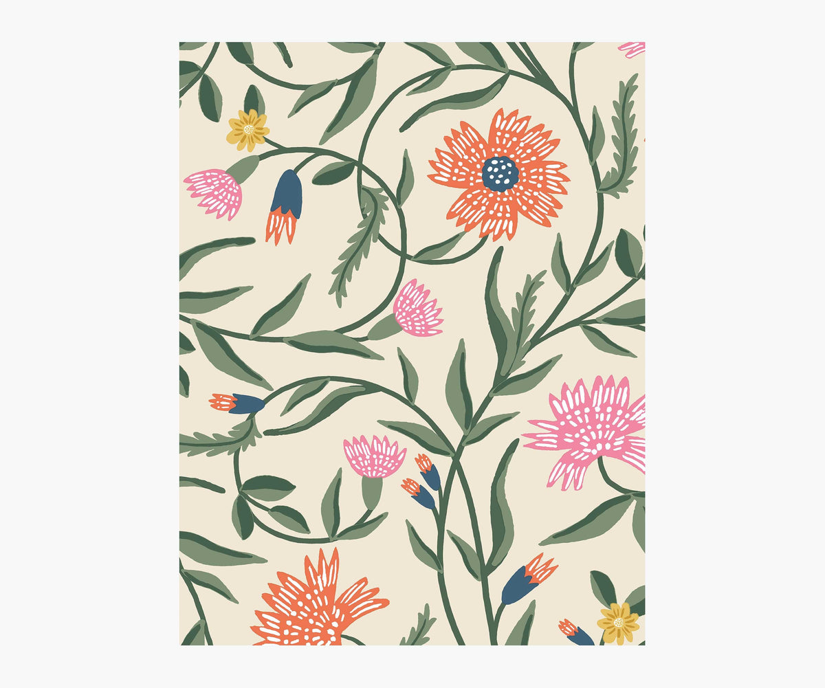 Aster Wallpaper Sample - Linen & Coral